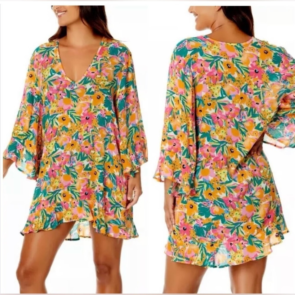 Anne Cole Floral V-Neck Tunic Cover up size X-Large/xxl